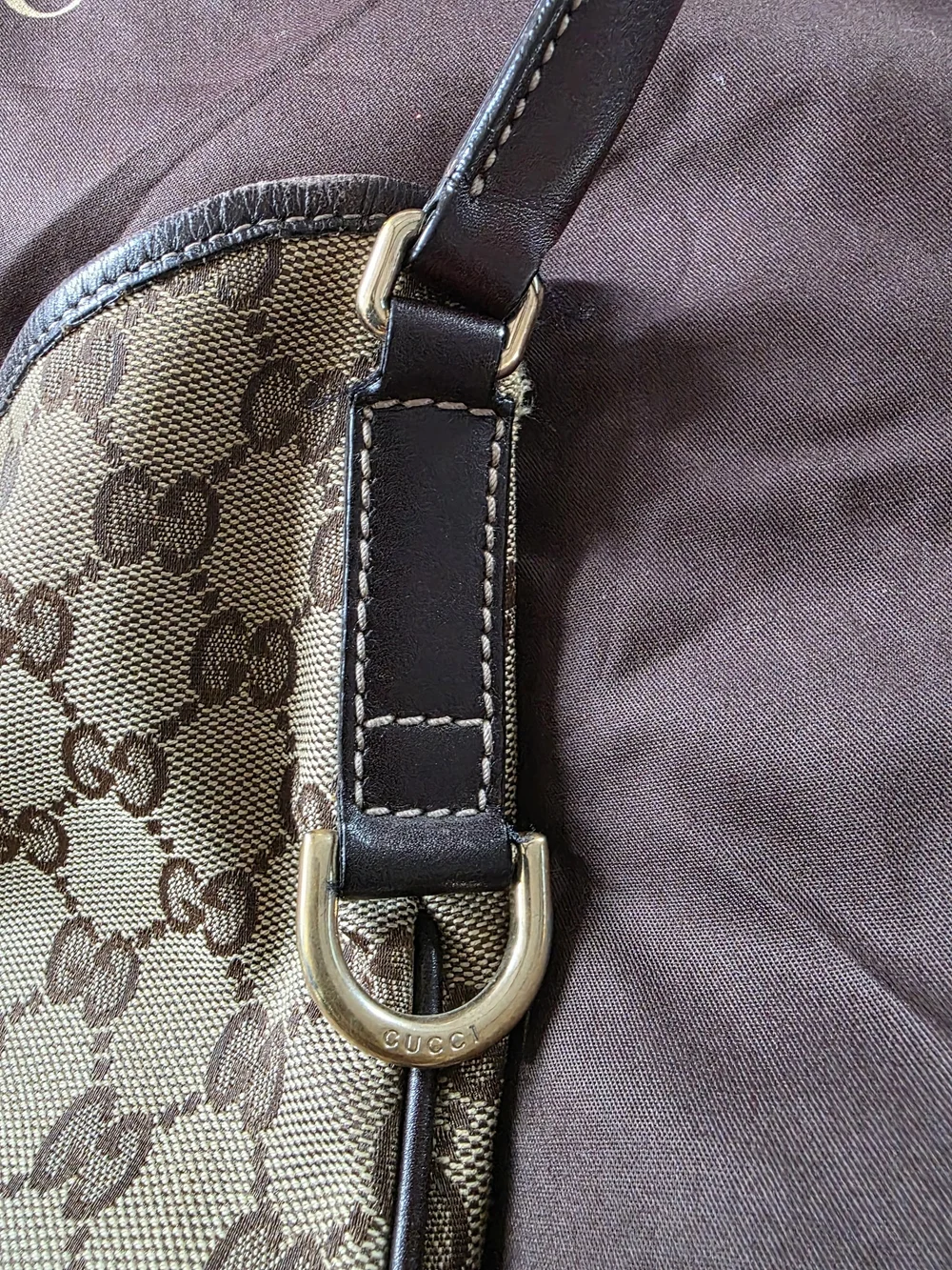 Gucci Brown Monogram Canvas Hobo with Gold Hardware